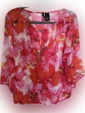 New Directions Sheer Blouse Pink Multi XL